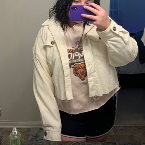 forever 21 white corduroy cropped jacket